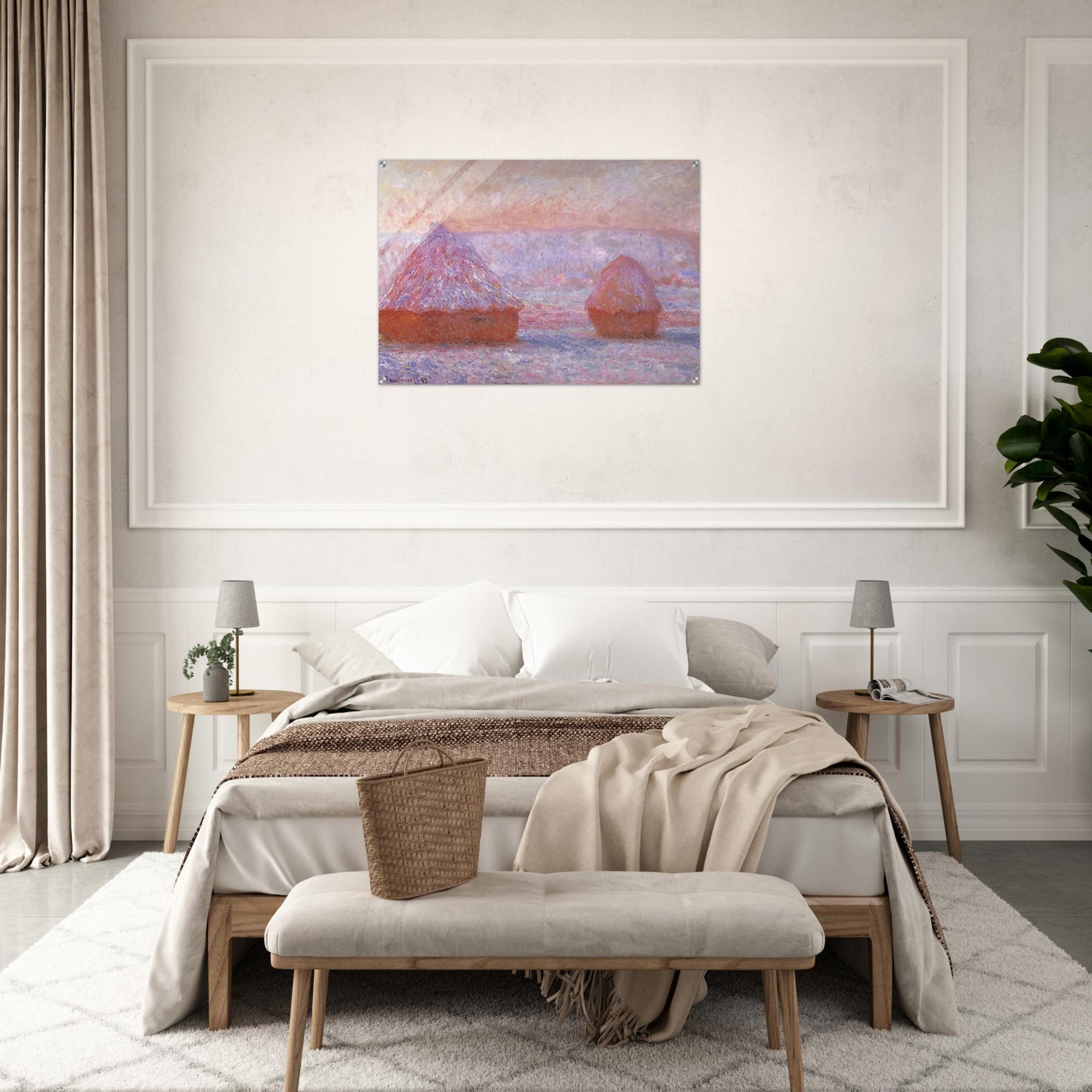 Grainstacks at Giverny, Morning Effect - claude monet Acrylic Print - 70x100 cm / 28x40″ inches | claude monet Wall Art | claude monet Prints