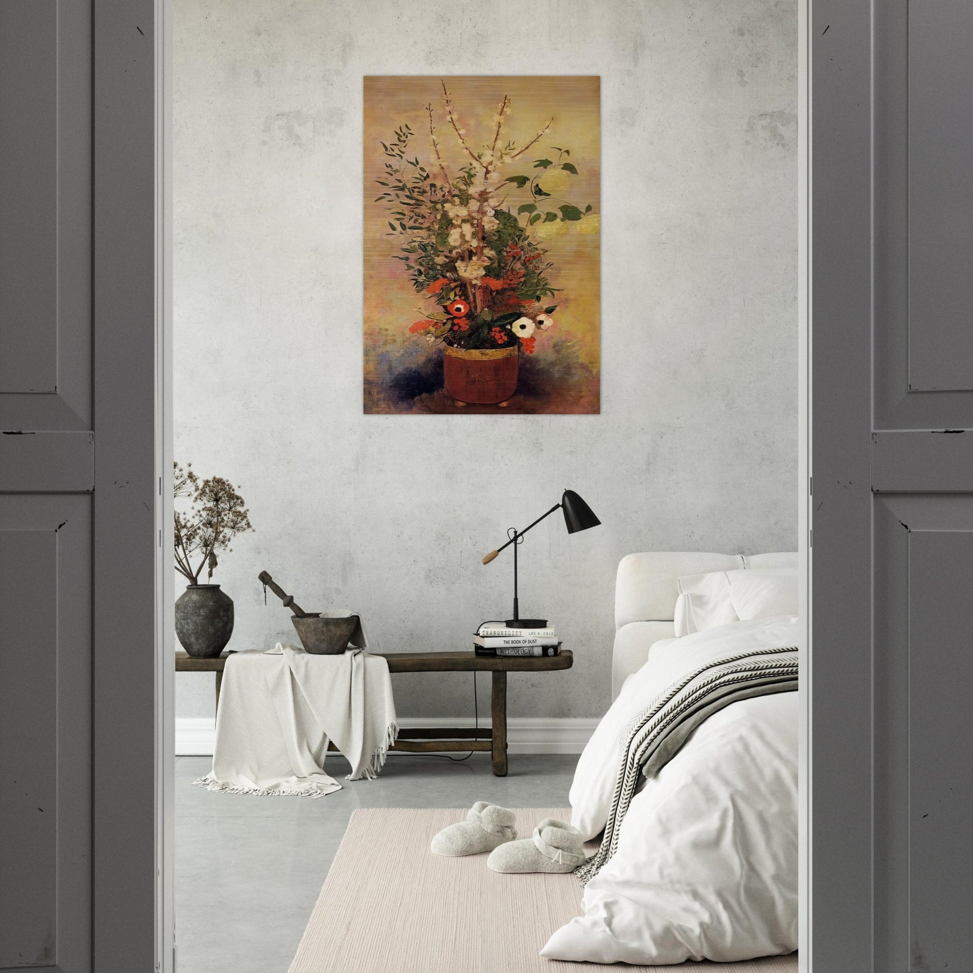VASE OF FLOWERS WITH BRANCHES OF A FLOWERING APPLE TREE - Odilon Redon Brushed Aluminum Print - 70x100 cm / 28x40 inches | Odilon Redon Aluminum Print | Odilon Redon Prints