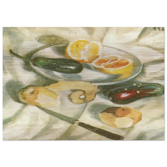 STILL LIFE WITH AUBERGINES - Salvador Dali Brushed Aluminum Print - 70x100 cm / 28x40 inches | Salvador Dali Aluminum Print | Salvador Dali Prints
