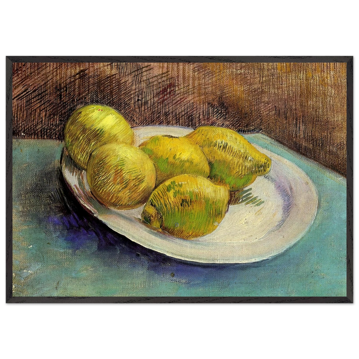 Still Life with Lemons on a Plate - Vincent van Gogh 70x100 cm / 28x40 inches Framed Art Print – Black Wooden Frame