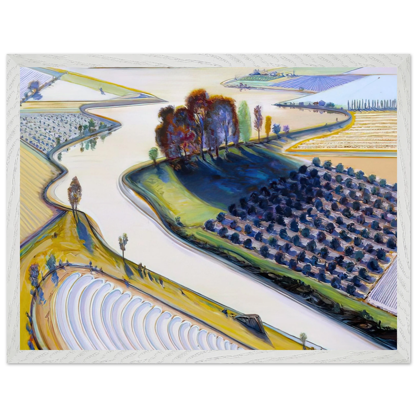 Wayne Thiebaud - Flatland River - 1997 Wall Art - 60x80 cm / 24x32 inches - Premium Wooden Framed Poster With Fine Art Paper-canvas - Black frame