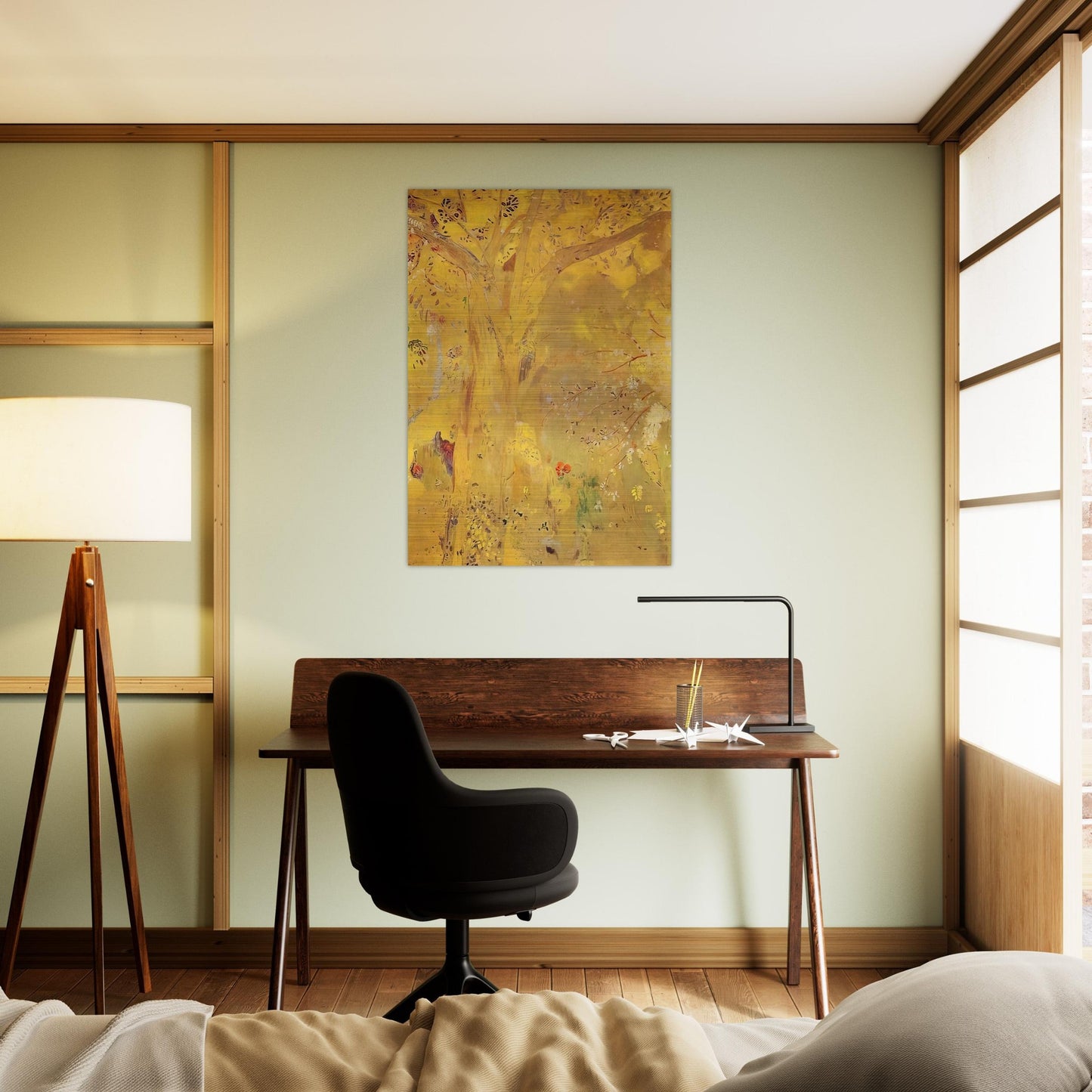 TREE AGAINST A YELLOW BACKGROUND 1901 - Odilon Redon Brushed Aluminum Print - 70x100 cm / 28x40 inches | Odilon Redon Aluminum Print | Odilon Redon Prints