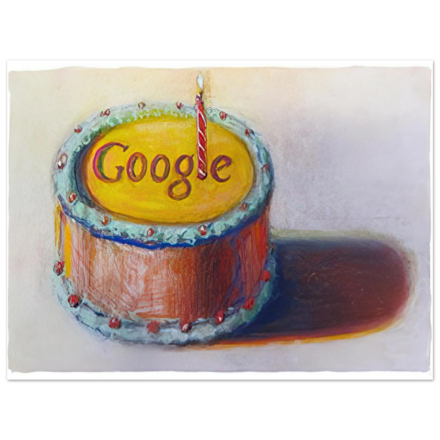 Wayne Thiebaud - Google - 12th Birthday Cake Doodle - 2010 Wall Art - 60x80 cm / 24x32 inches - Fine Art Poster-canvas - -