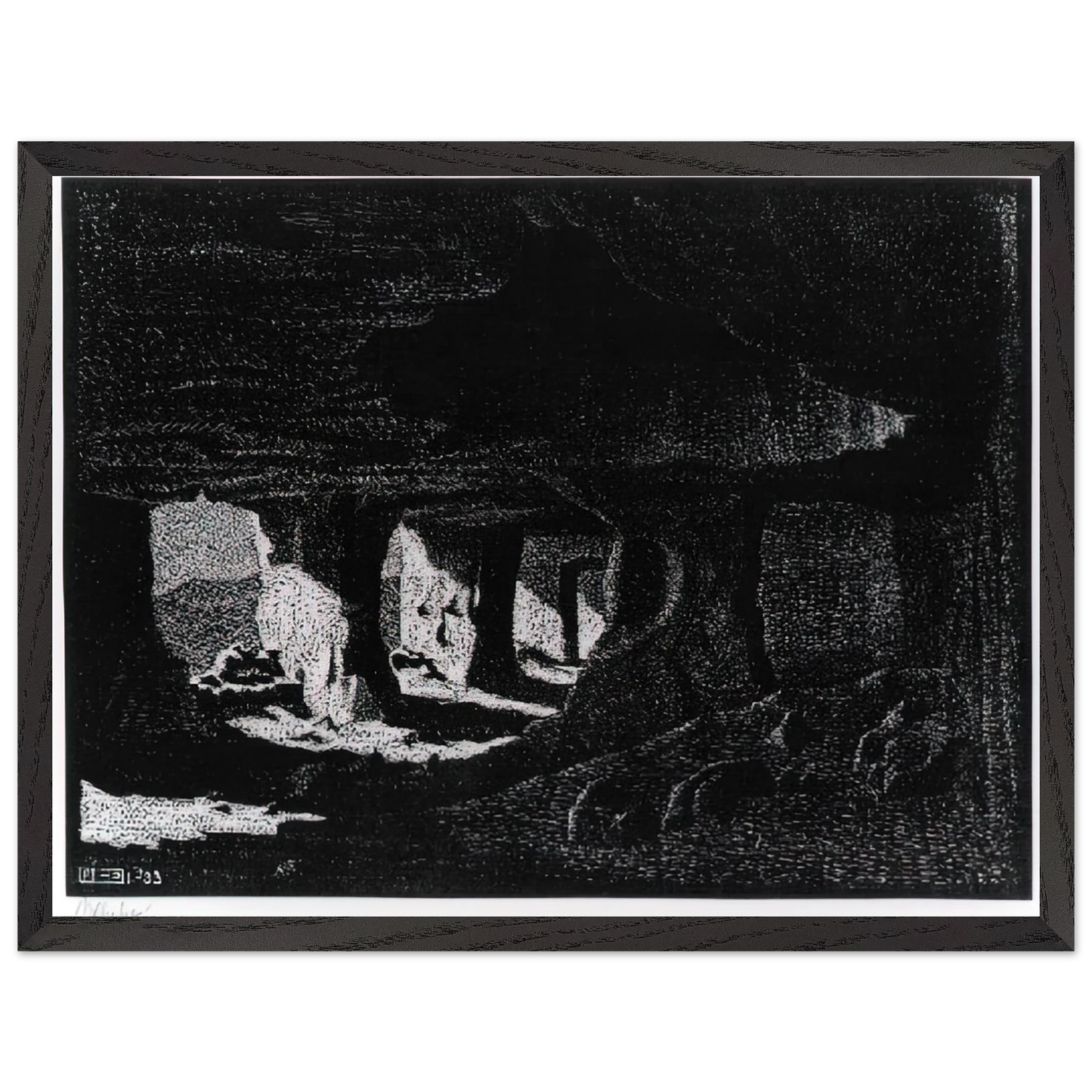 MC Escher - CAVE DWELLINGS NEAR SPERLINGA SICILY Wall Art - 60x80 cm / 24x32 inches - Premium Wooden Framed Poster With Fine Art Paper-canvas - White frame