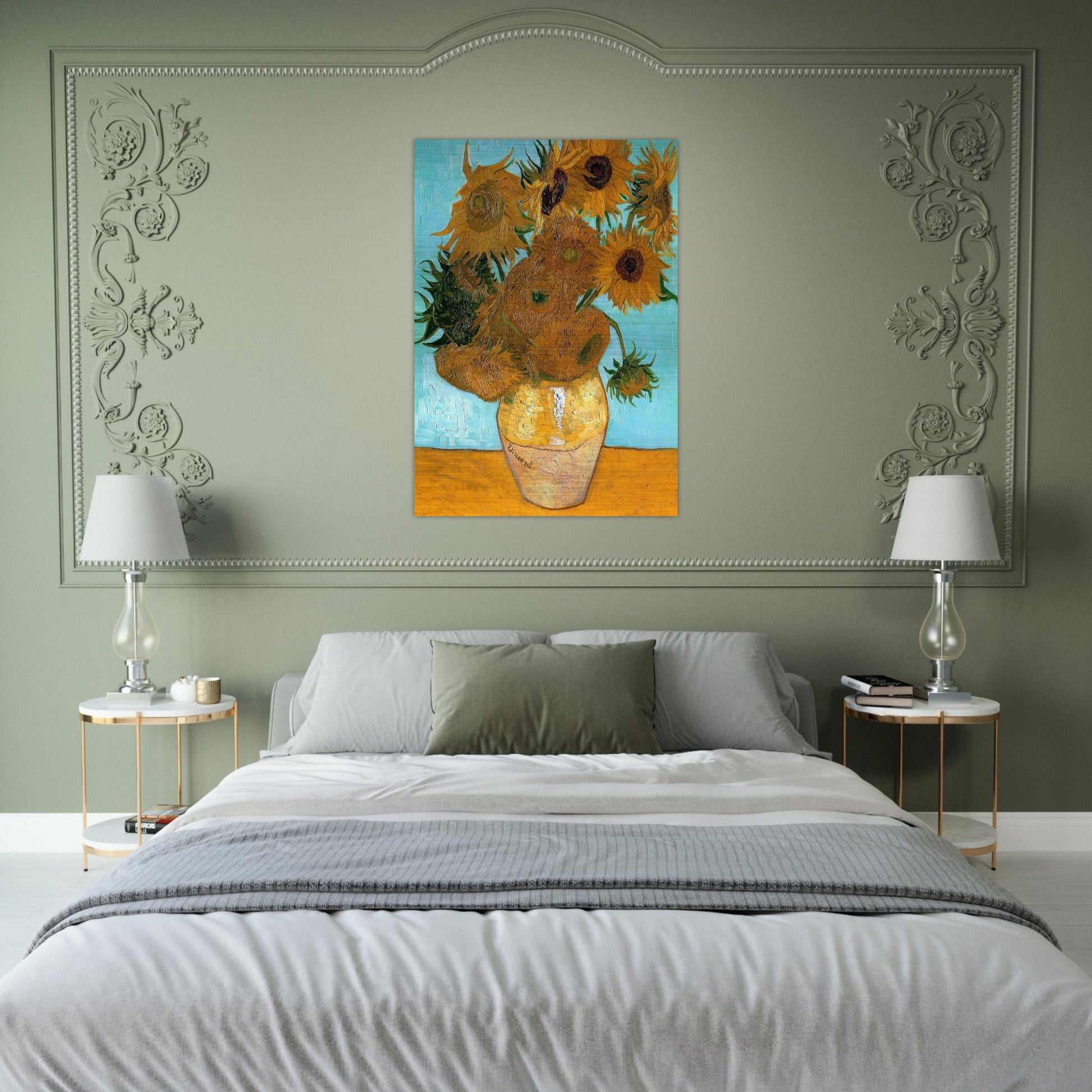 Still Life - Vase with Twelve Sunflowers - Vincent van Gogh Brushed Aluminum Print - 70x100 cm / 28x40 inches | Vincent van Gogh Aluminum Print | Vincent van Gogh Prints