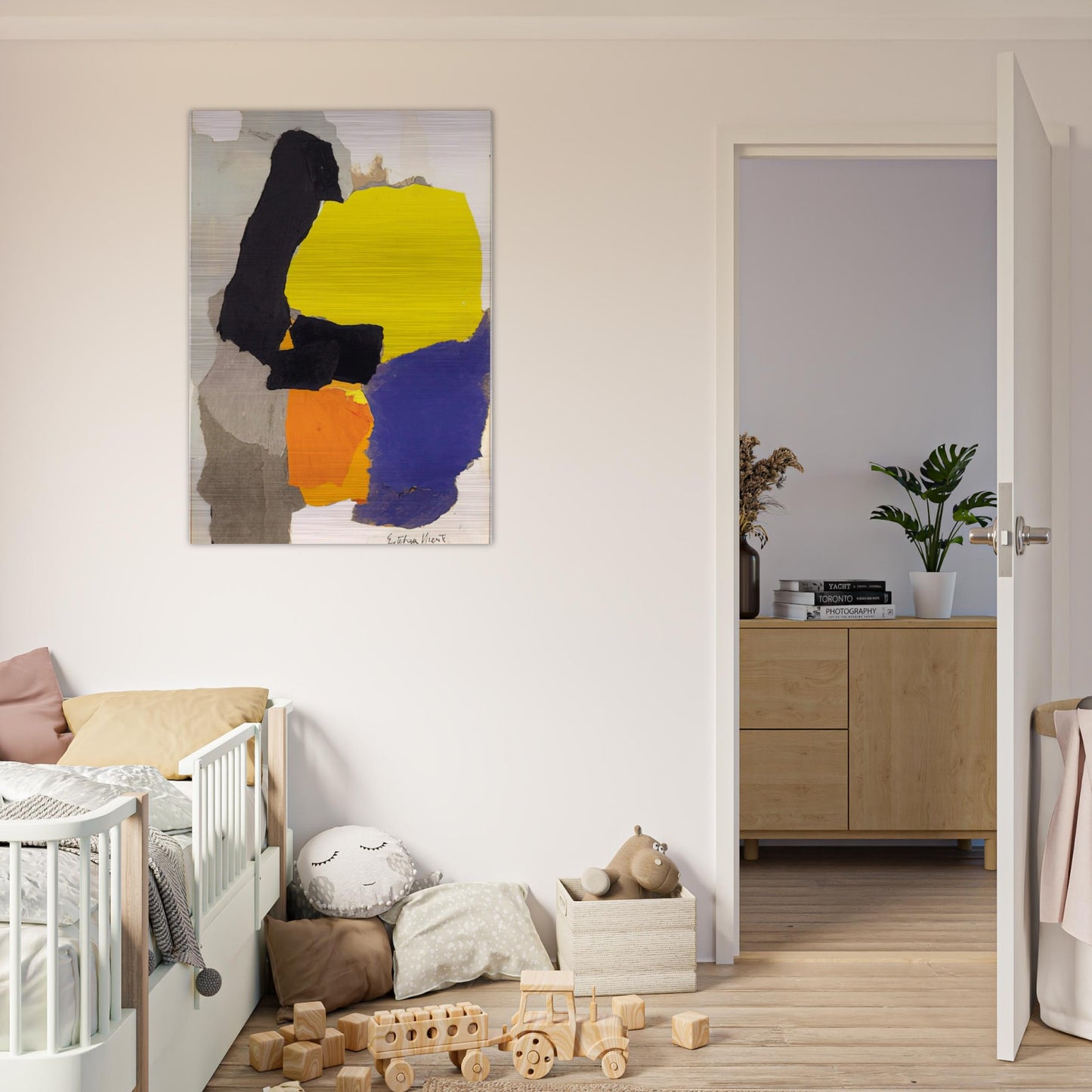 COLLAGE WITH YELLOW BLUE AND ORANGE 1963 - Esteban Vicente Brushed Aluminum Print - 70x100 cm / 28x40 inches | Esteban Vicente Aluminum Print | Esteban Vicente Prints