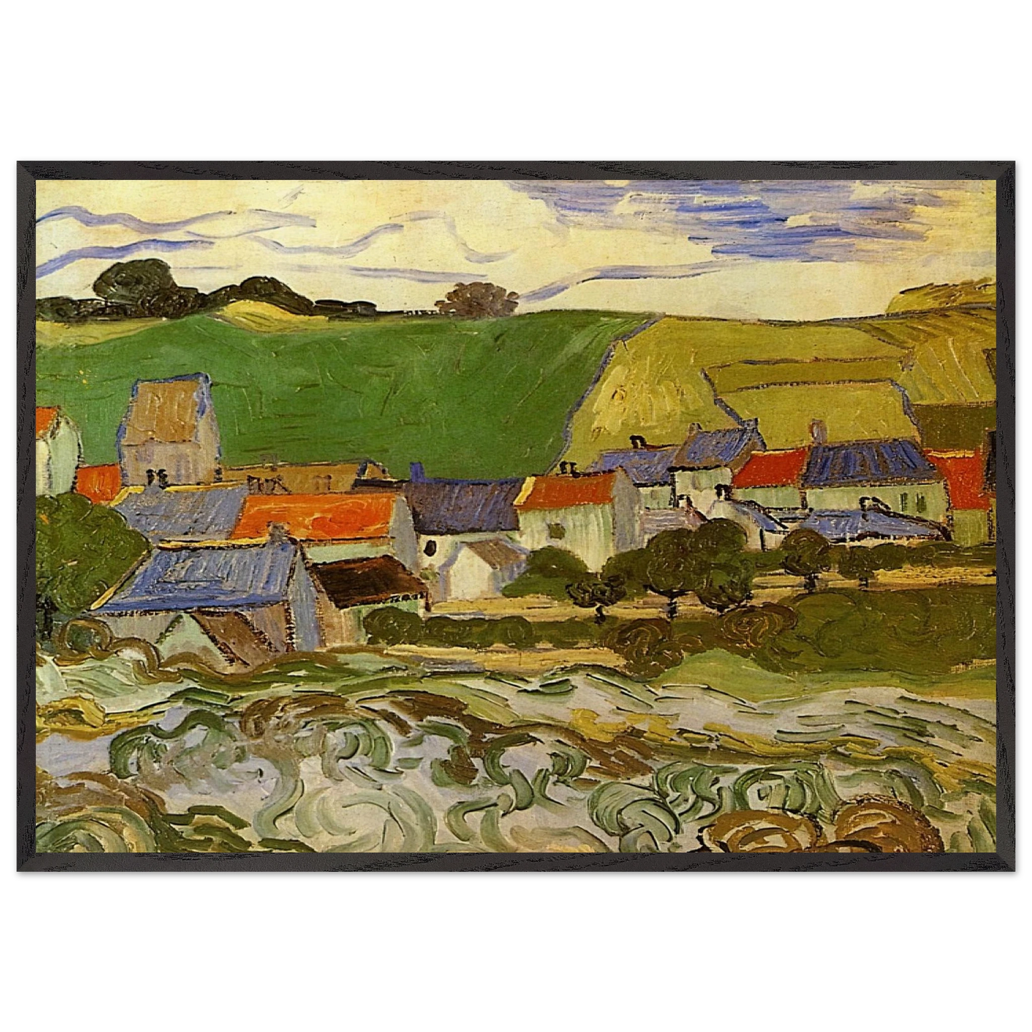 View of Auvers N2 - Vincent van Gogh 70x100 cm / 28x40 inches Framed Art Print – Black Wooden Frame