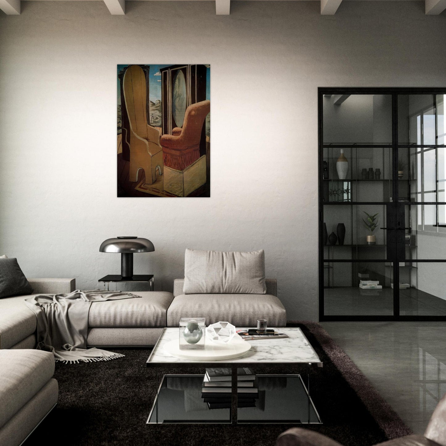 FURNITURE IN THE VALLEY - Giorgio de Chirico Brushed Aluminum Print - 70x100 cm / 28x40 inches | Giorgio de Chirico Aluminum Print | Giorgio de Chirico Prints