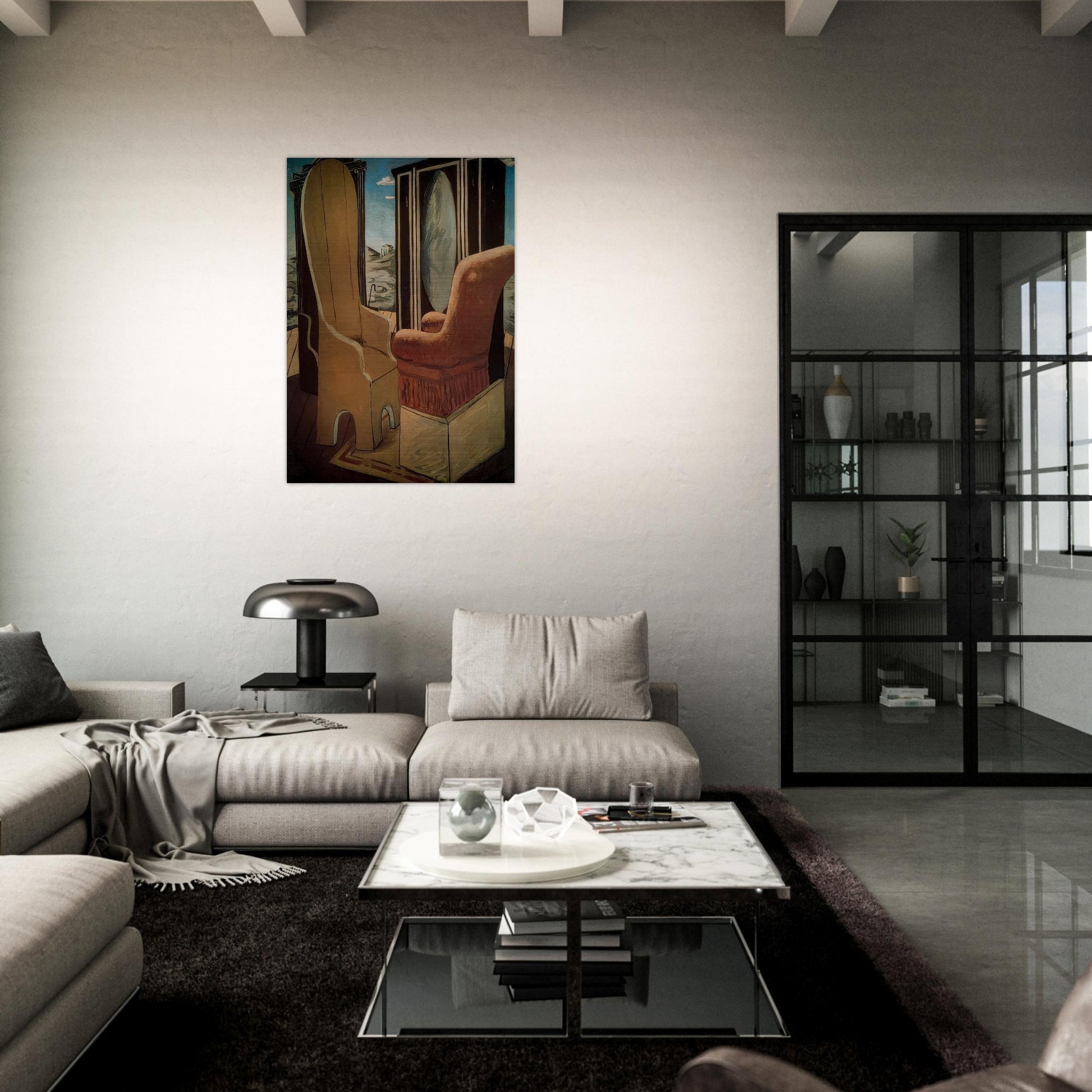 FURNITURE IN THE VALLEY - Giorgio de Chirico Brushed Aluminum Print - 70x100 cm / 28x40 inches | Giorgio de Chirico Aluminum Print | Giorgio de Chirico Prints