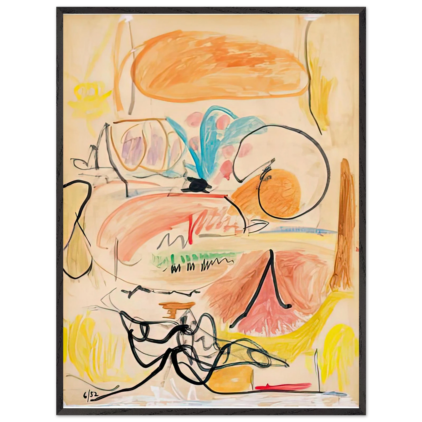 Helen Frankenthaler - Window Shade No. 1, 1952- Wall Art - 21x29.7 cm / 8x12" - Premium Wooden Framed Poster With Fine Art Paper-canvas - Black frame