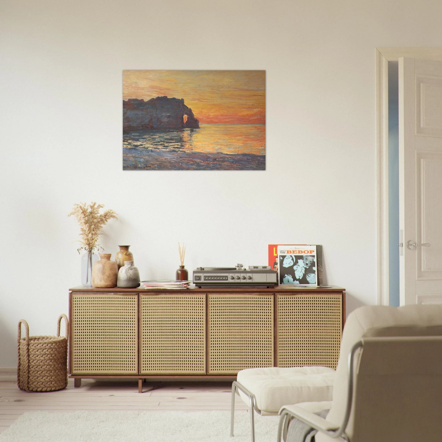 Etretat, Cliff of d`Aval, Sunset - claude monet Brushed Aluminum Print - 70x100 cm / 28x40 inches | claude monet Aluminum Print | claude monet Prints