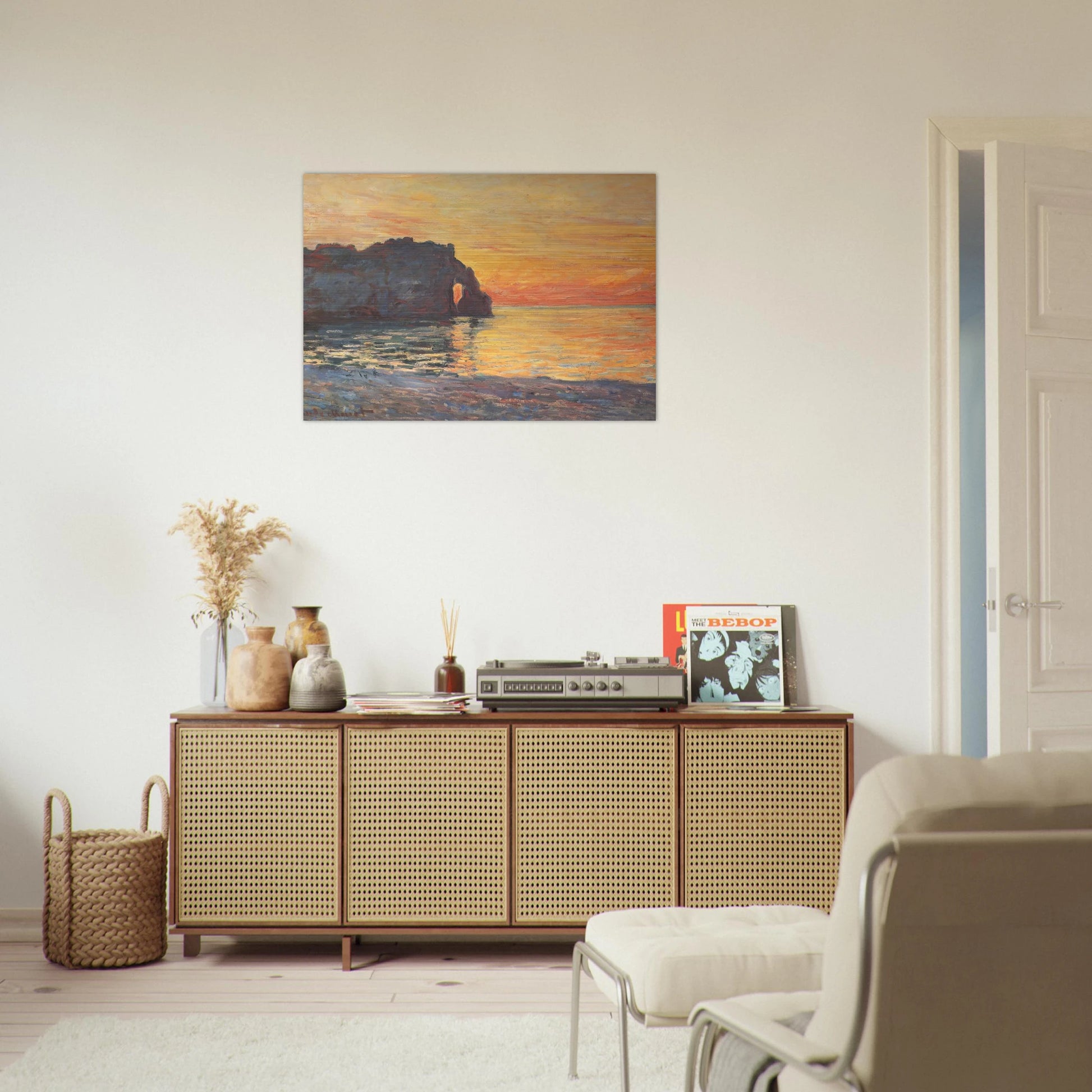 Etretat, Cliff of d`Aval, Sunset - claude monet Brushed Aluminum Print - 70x100 cm / 28x40 inches | claude monet Aluminum Print | claude monet Prints