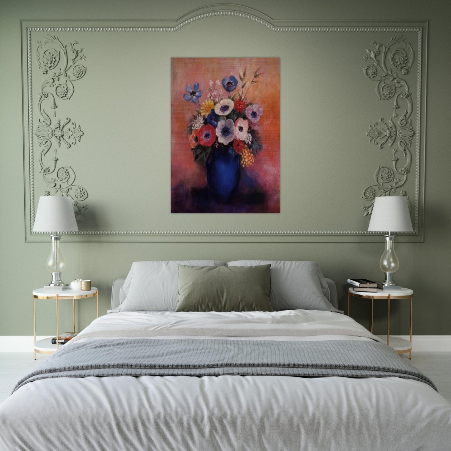 BOUQUET OF FLOWERS IN A BLUE VASE 1 - Odilon Redon Brushed Aluminum Print - 70x100 cm / 28x40 inches | Odilon Redon Aluminum Print | Odilon Redon Prints