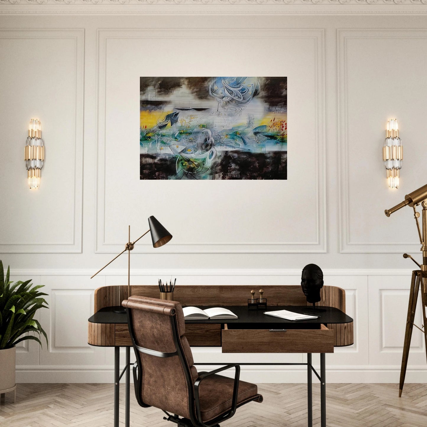 ABRIR EL CUBO Y ENCONTRAR LA VIDA - Roberto Matta Brushed Aluminum Print - 70x100 cm / 28x40 inches | Roberto Matta Aluminum Print | Roberto Matta Prints