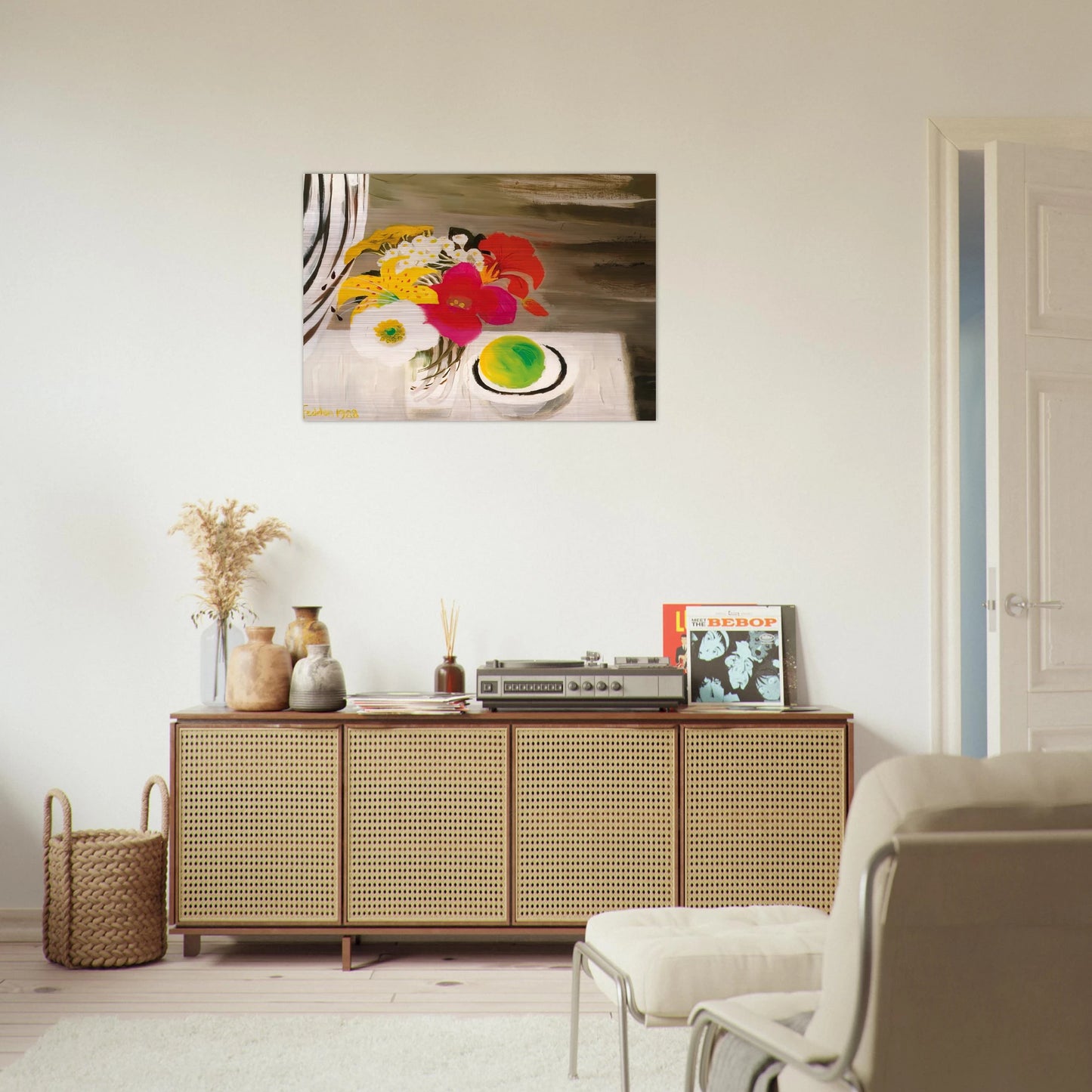 Still Life with Fruit and Flowers - 1988 - Mary Fedden Brushed Aluminum Print - 70x100 cm / 28x40 inches | Mary Fedden Aluminum Print | Mary Fedden Prints