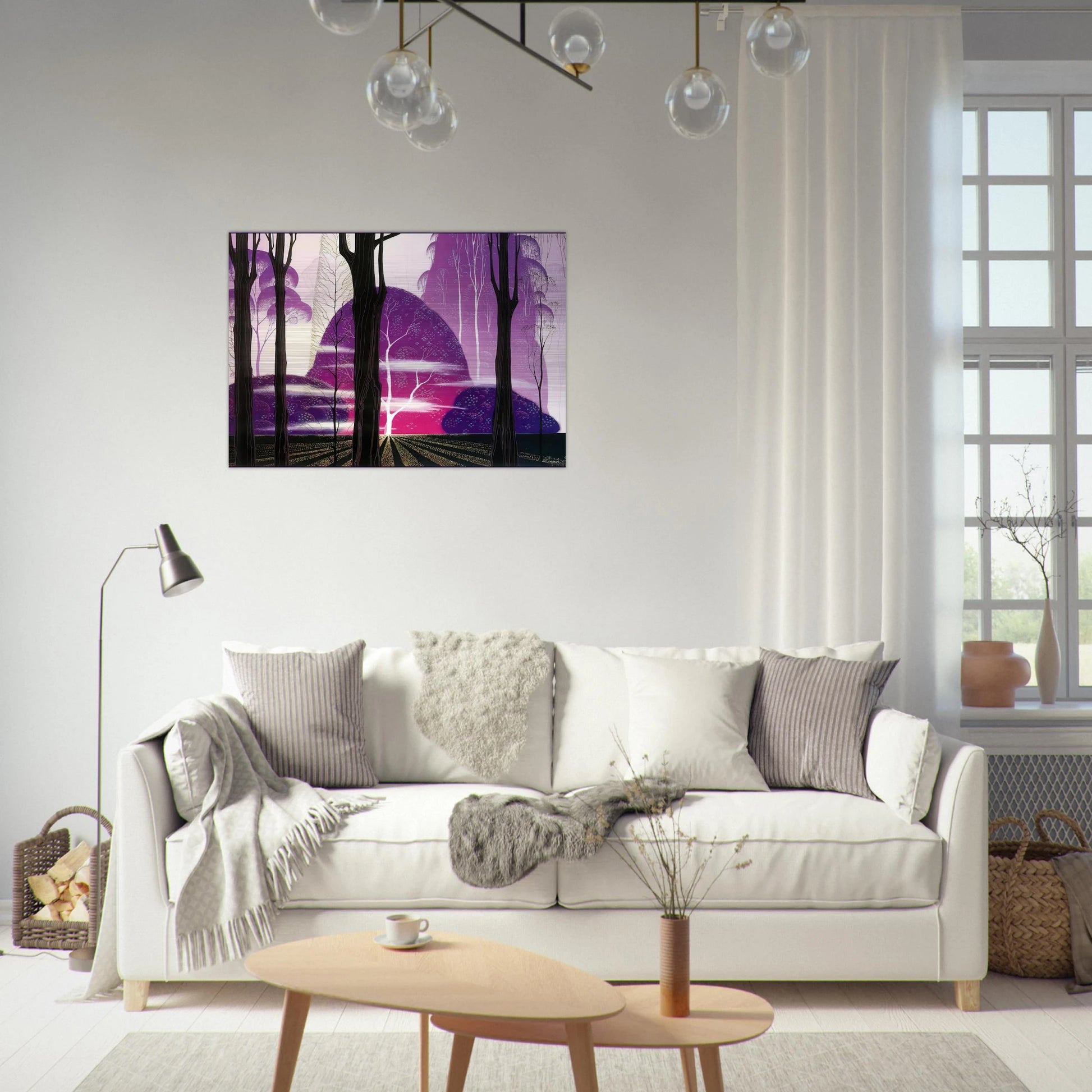 Purple Dawn - Eyvind Earle Brushed Aluminum Print - 70x100 cm / 28x40 inches | Eyvind Earle Aluminum Print | Eyvind Earle Prints