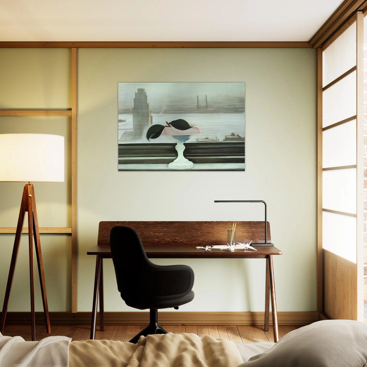 Pink Dish and Green Leaves - Georgia O'Keeffe Brushed Aluminum Print - 70x100 cm / 28x40 inches | Georgia O'Keeffe Aluminum Print | Georgia O'Keeffe Prints