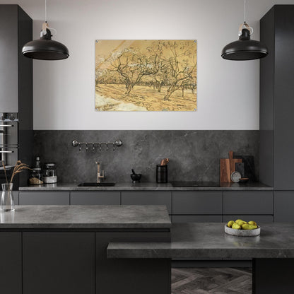 Orchard with Blossoming Plum Trees The White Orchard - Vincent van Gogh Acrylic Print - 70x100 cm / 28x40″ inches | Vincent van Gogh Wall Art | Vincent van Gogh Prints