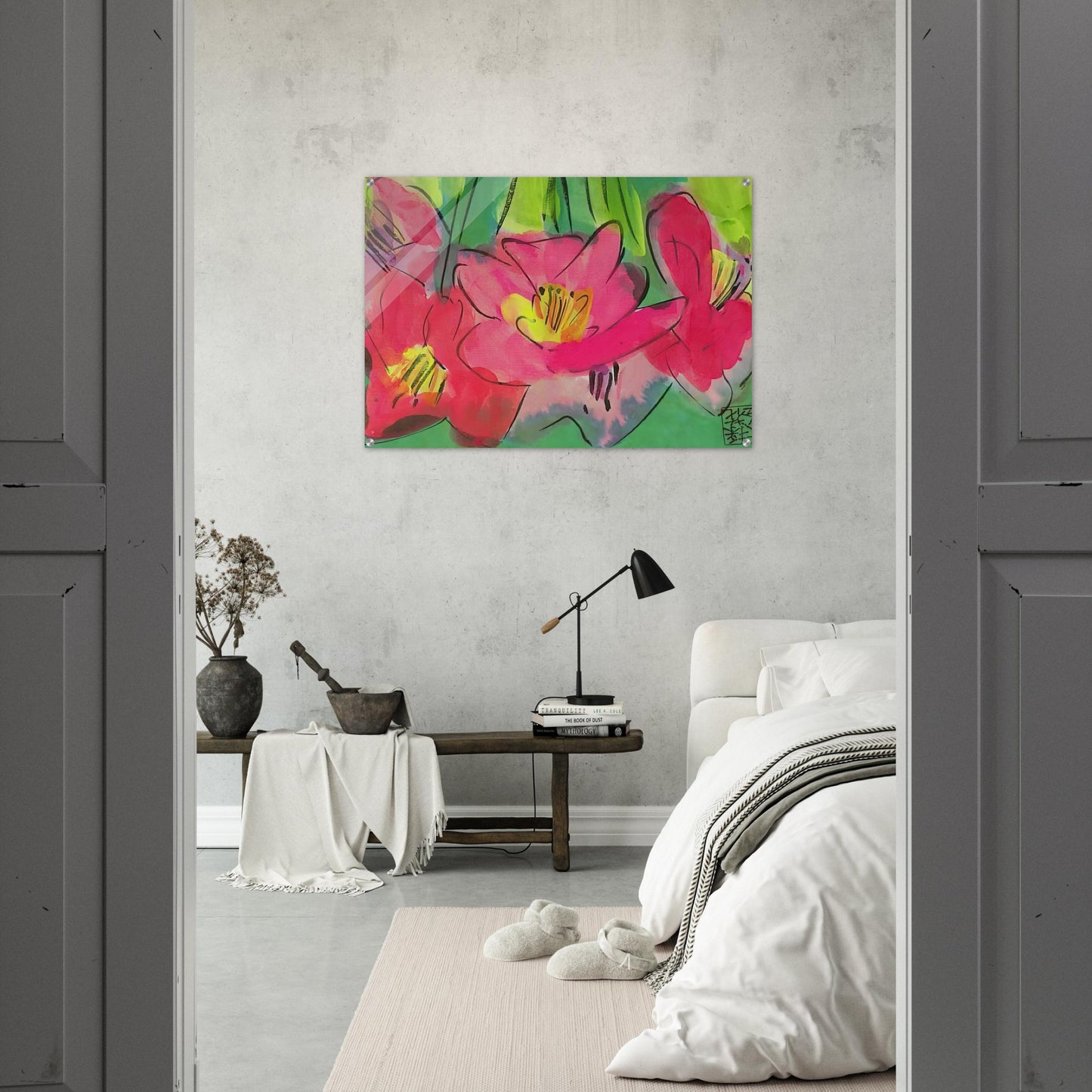 The Pinkest Flowers - Naïve Art Primitivism, Pop Art - Walasse Ting Acrylic Print - 70x100 cm / 28x40″ inches