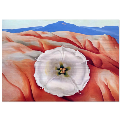 Red hills and white flower II - Georgia O'Keeffe Brushed Aluminum Print - 70x100 cm / 28x40 inches | Georgia O'Keeffe Aluminum Print | Georgia O'Keeffe Prints
