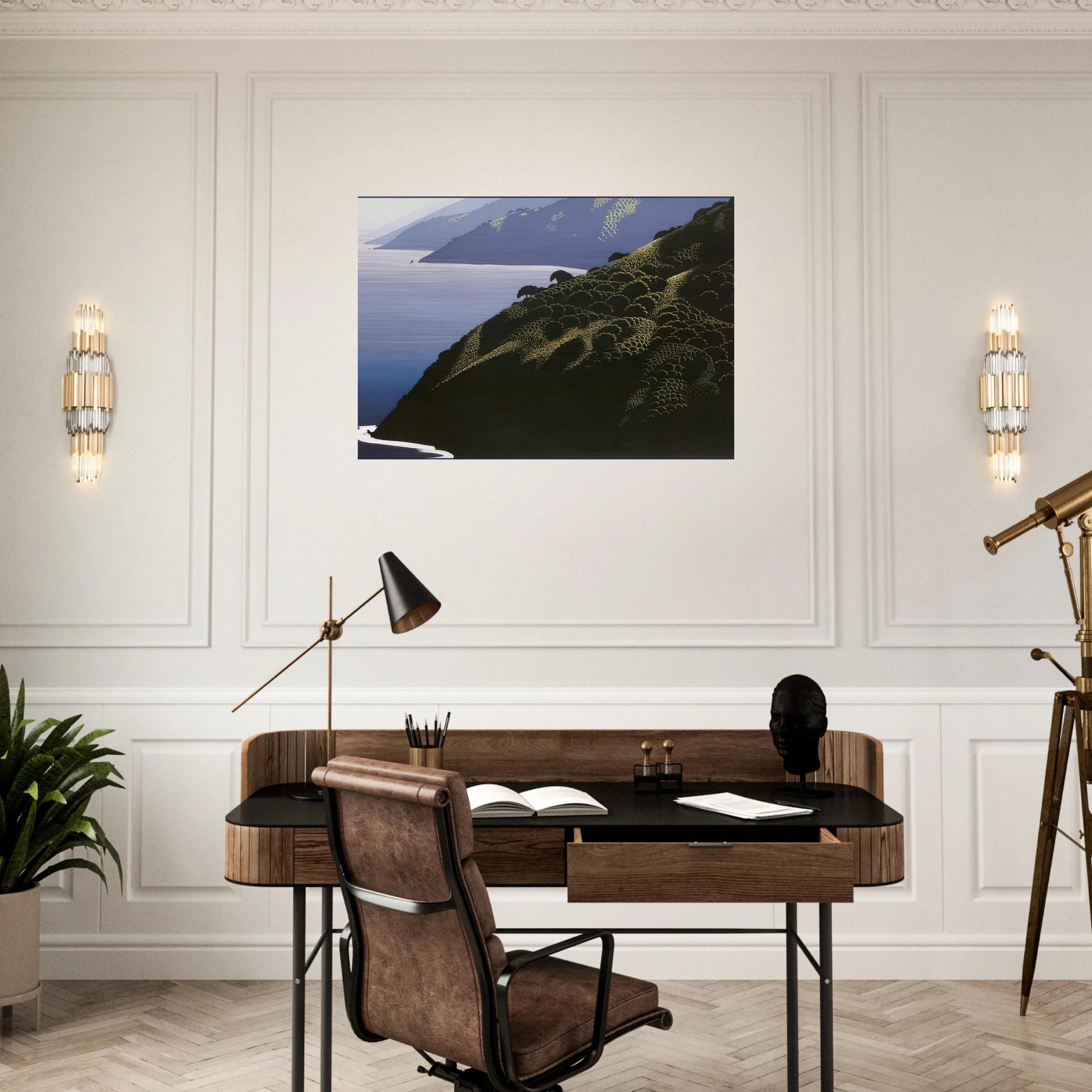 Big Sur Calm - Eyvind Earle Brushed Aluminum Print - 70x100 cm / 28x40 inches | Eyvind Earle Aluminum Print | Eyvind Earle Prints