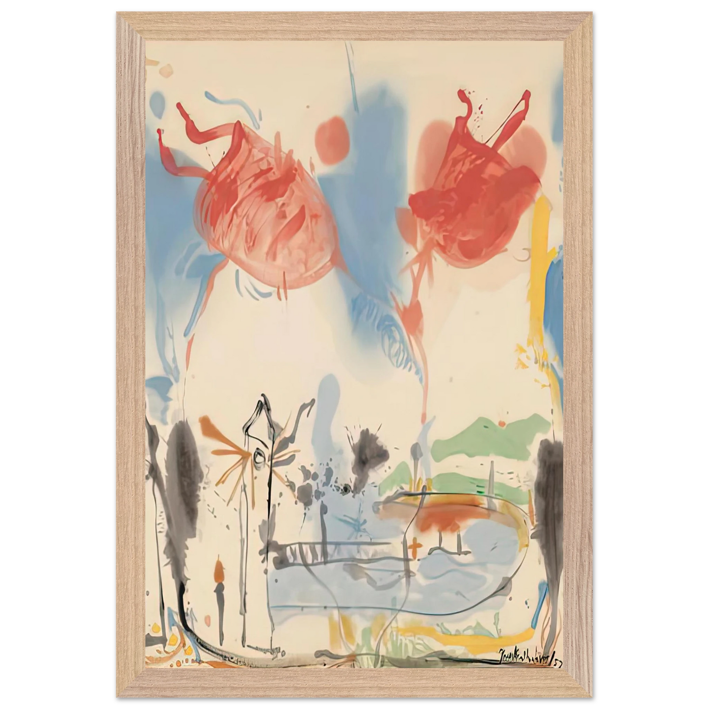 Helen Frankenthaler - Round Trip, 1957- Wall Art - 60x80 cm / 24x32 inches - Premium Wooden Framed Poster With Fine Art Paper-canvas - Black frame