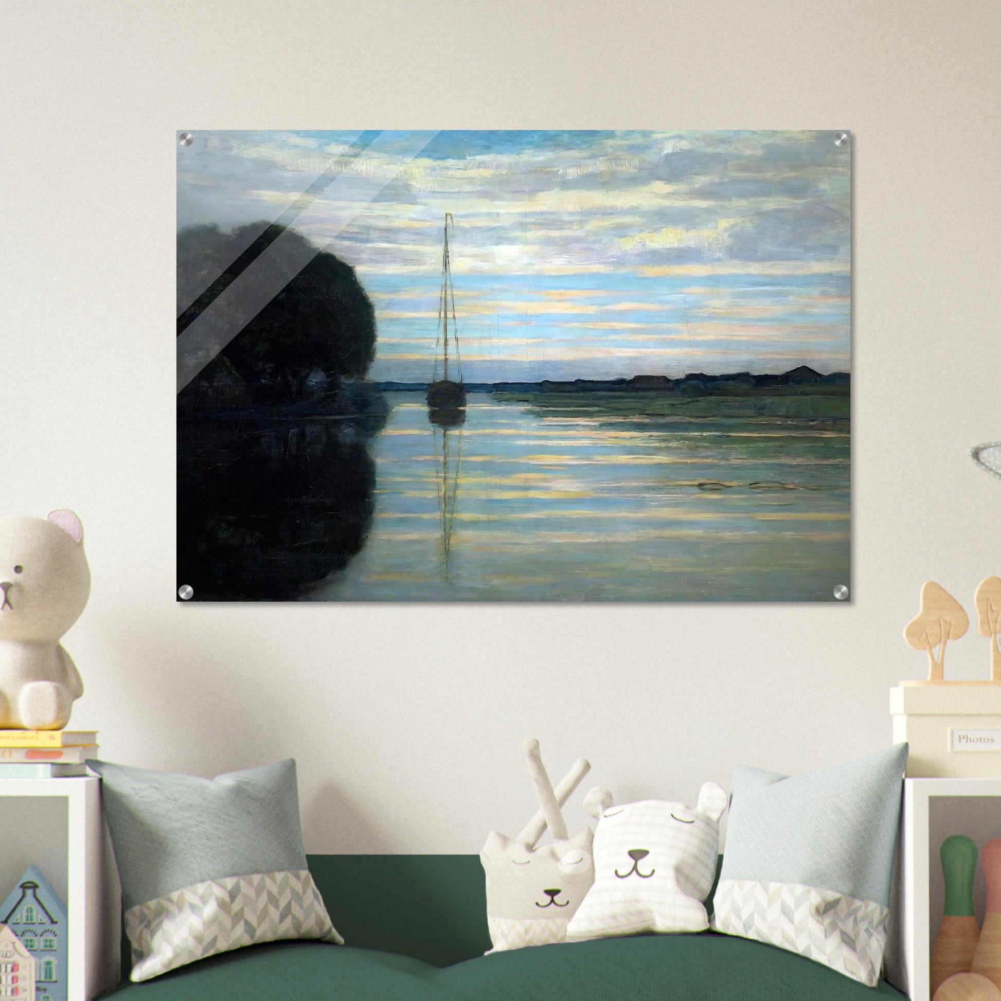 River view with a boat Sun - Piet Mondrian Acrylic Print - 70x100 cm / 28x40″ inches | Piet Mondrian Wall Art | Piet Mondrian Prints