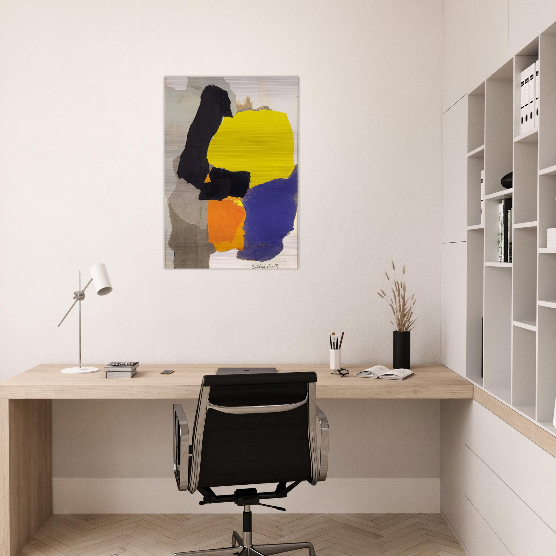 COLLAGE WITH YELLOW BLUE AND ORANGE 1963 - Esteban Vicente Brushed Aluminum Print - 70x100 cm / 28x40 inches | Esteban Vicente Aluminum Print | Esteban Vicente Prints