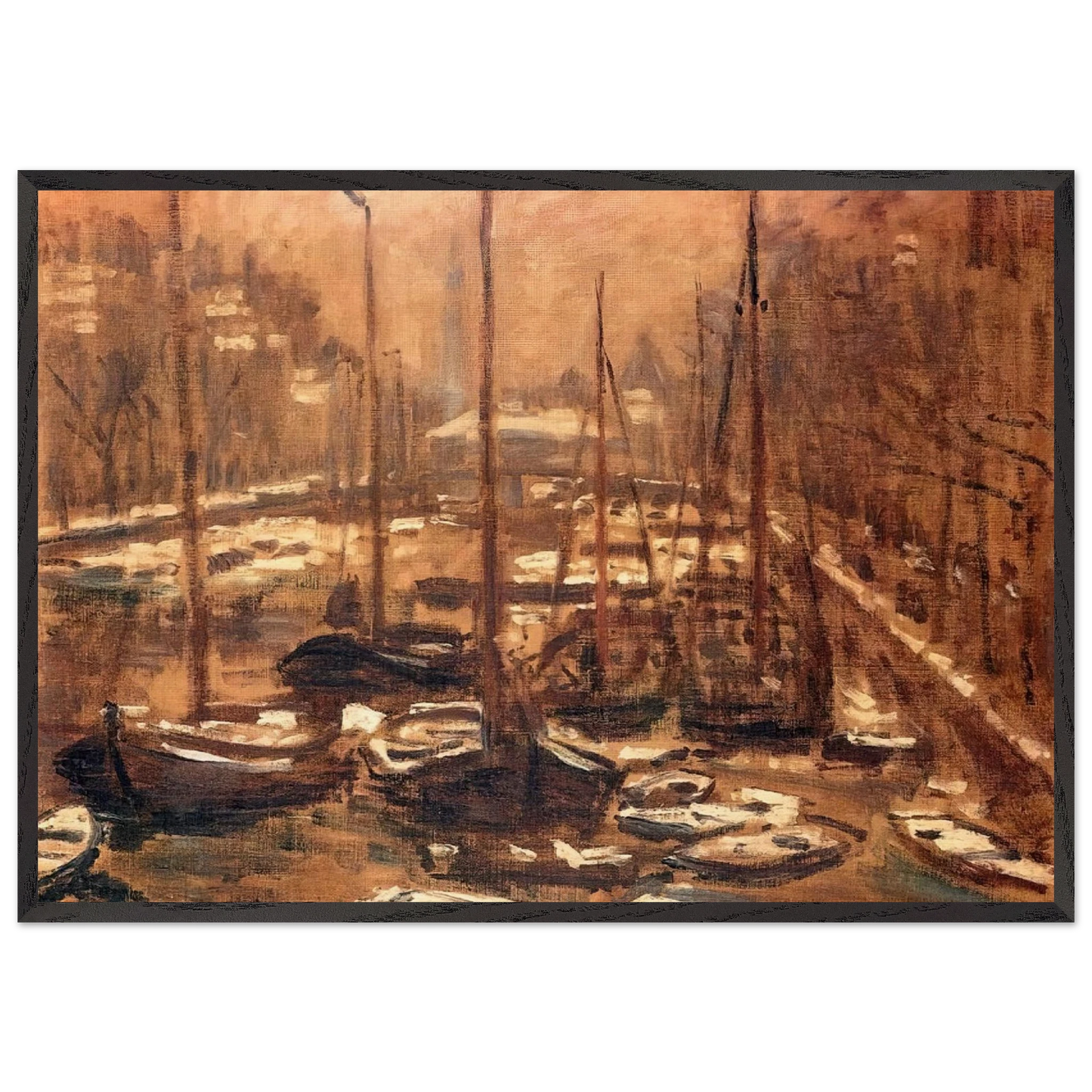 Geldersekade of Amsterdam Invierno - claude monet 70x100 cm / 28x40 inches Framed Art Print – Black Wooden Frame