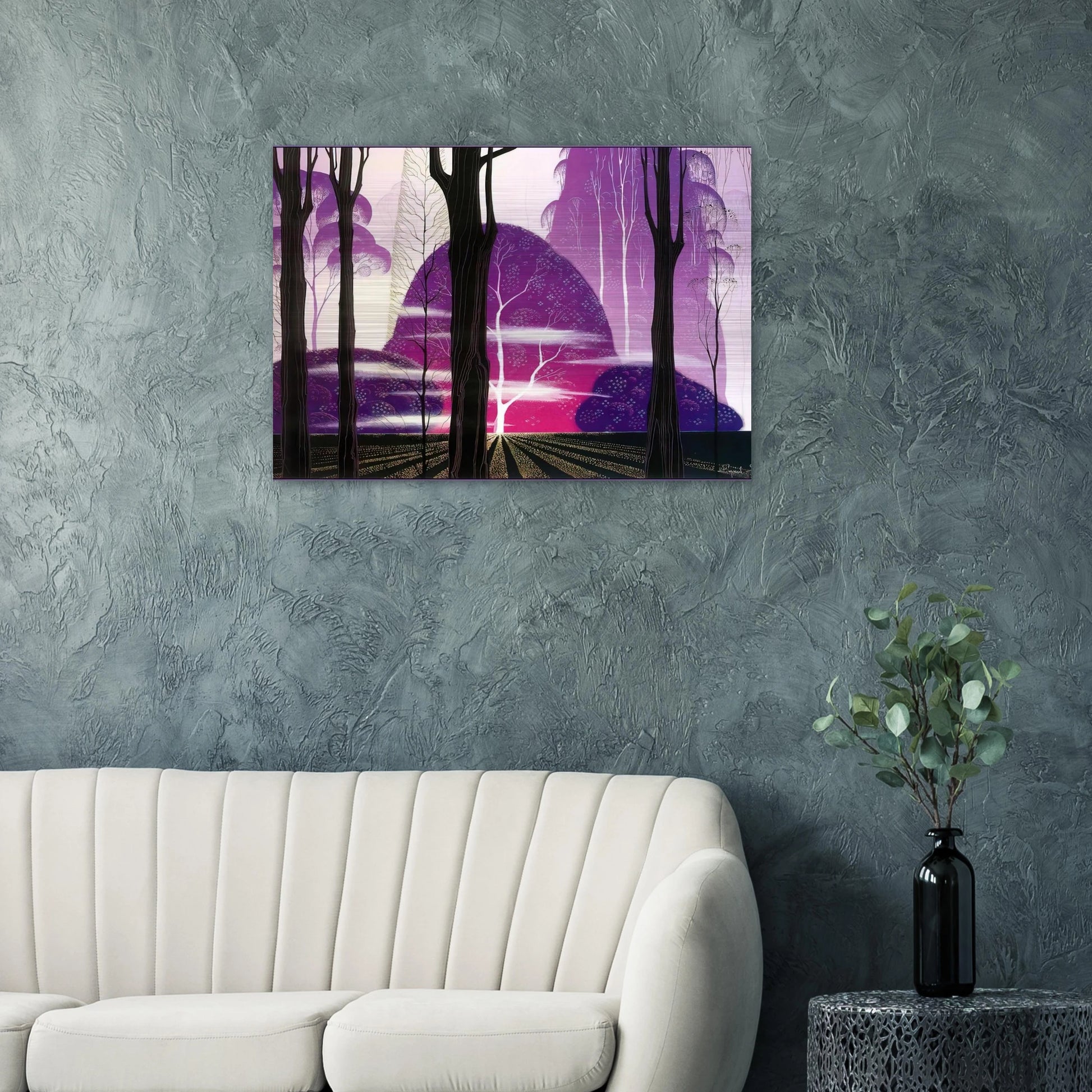 Purple Dawn - Eyvind Earle Brushed Aluminum Print - 70x100 cm / 28x40 inches | Eyvind Earle Aluminum Print | Eyvind Earle Prints