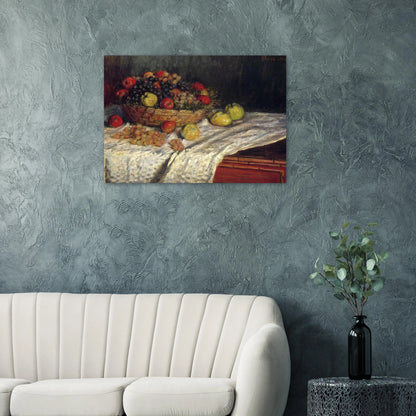 Fruit Basket with Apples and Grapes - claude monet Brushed Aluminum Print - 70x100 cm / 28x40 inches | claude monet Aluminum Print | claude monet Prints