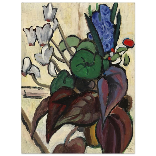 Gabriele Munter - BLUMEN AUF WEI ZYKLAMEN UND HYAZINTHE 1934  75x100 cm / 30x40inches Fine Art Poster