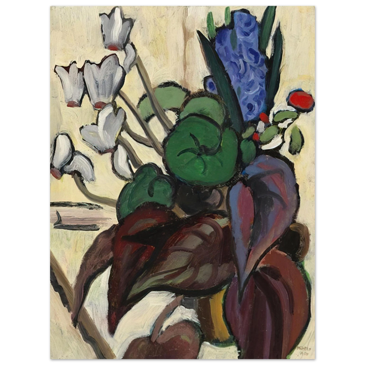 Gabriele Munter - BLUMEN AUF WEI ZYKLAMEN UND HYAZINTHE 1934  75x100 cm / 30x40inches Fine Art Poster