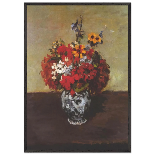 Dahlias In A Delft Vase - Paul Cezanne 70x100 cm / 28x40 inches Framed Art Print – Black Wooden Frame