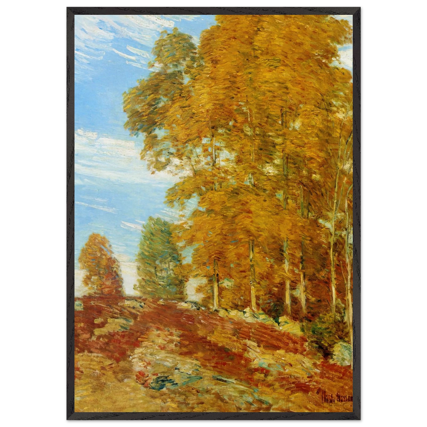 Autumn Hilltop New England - Childe Hassam 70x100 cm / 28x40 inches Framed Art Print – Black Wooden Frame