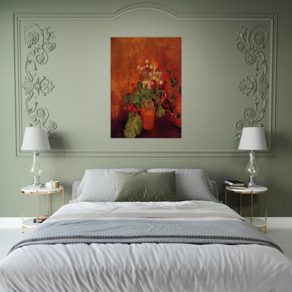 FLOWERS IN A POT ON A RED BACKGROUND - Odilon Redon Brushed Aluminum Print - 70x100 cm / 28x40 inches | Odilon Redon Aluminum Print | Odilon Redon Prints