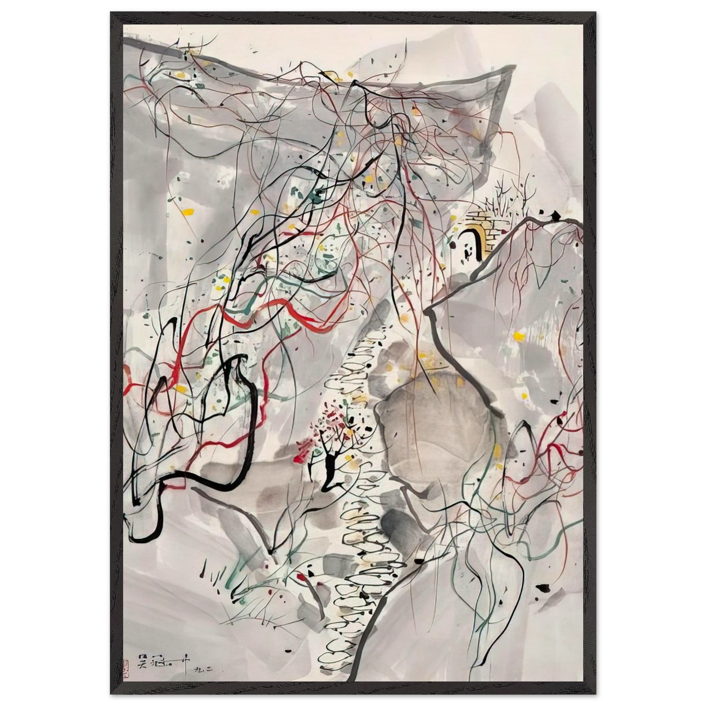 '- Abstract Expressionism Ink and wash painting - Wu Guanzhong 70x100 cm / 28x40 inches Framed Art Print – Black Wooden Frame