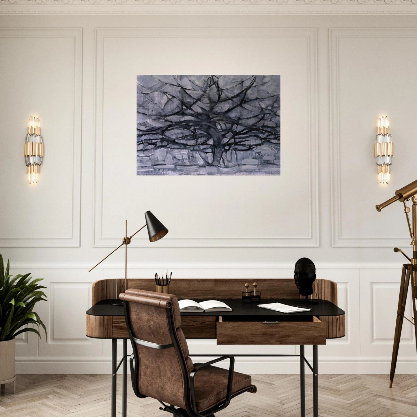 The Gray Tree - Piet Mondrian Brushed Aluminum Print - 70x100 cm / 28x40 inches | Piet Mondrian Aluminum Print | Piet Mondrian Prints