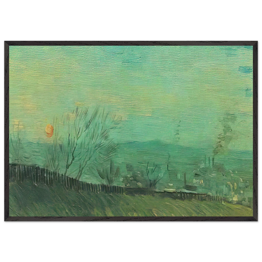 Factories Seen from a Hillside in Moonlight - Vincent van Gogh 70x100 cm / 28x40 inches Framed Art Print – Black Wooden Frame