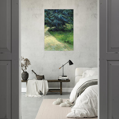 Public Garden with Couple and Blue Fir Tree The Poet s Garden III - Vincent van Gogh Brushed Aluminum Print - 70x100 cm / 28x40 inches | Vincent van Gogh Aluminum Print | Vincent van Gogh Prints