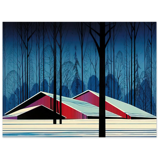 Eyvind Earle - Winter Barns  75x100 cm / 30x40inches Fine Art Poster