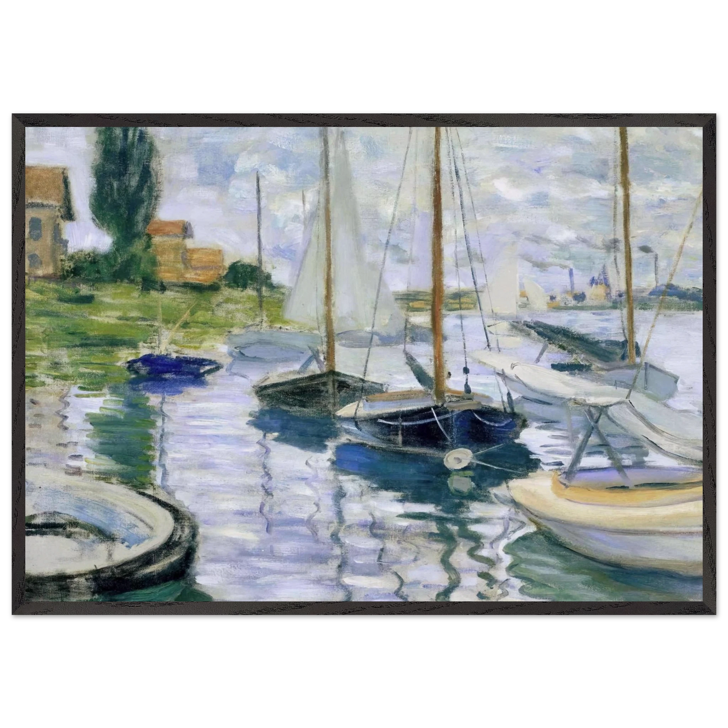 Boats at rest at Petit-Gennevilliers - claude monet 70x100 cm / 28x40 inches Framed Art Print – Black Wooden Frame