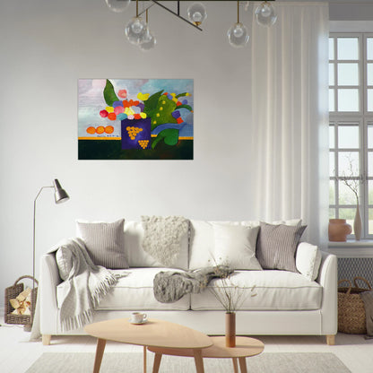 Vase With Flowers and Fruit - 2001 - Aldemir Martins Brushed Aluminum Print - 70x100 cm / 28x40 inches | Aldemir Martins Aluminum Print | Aldemir Martins Prints