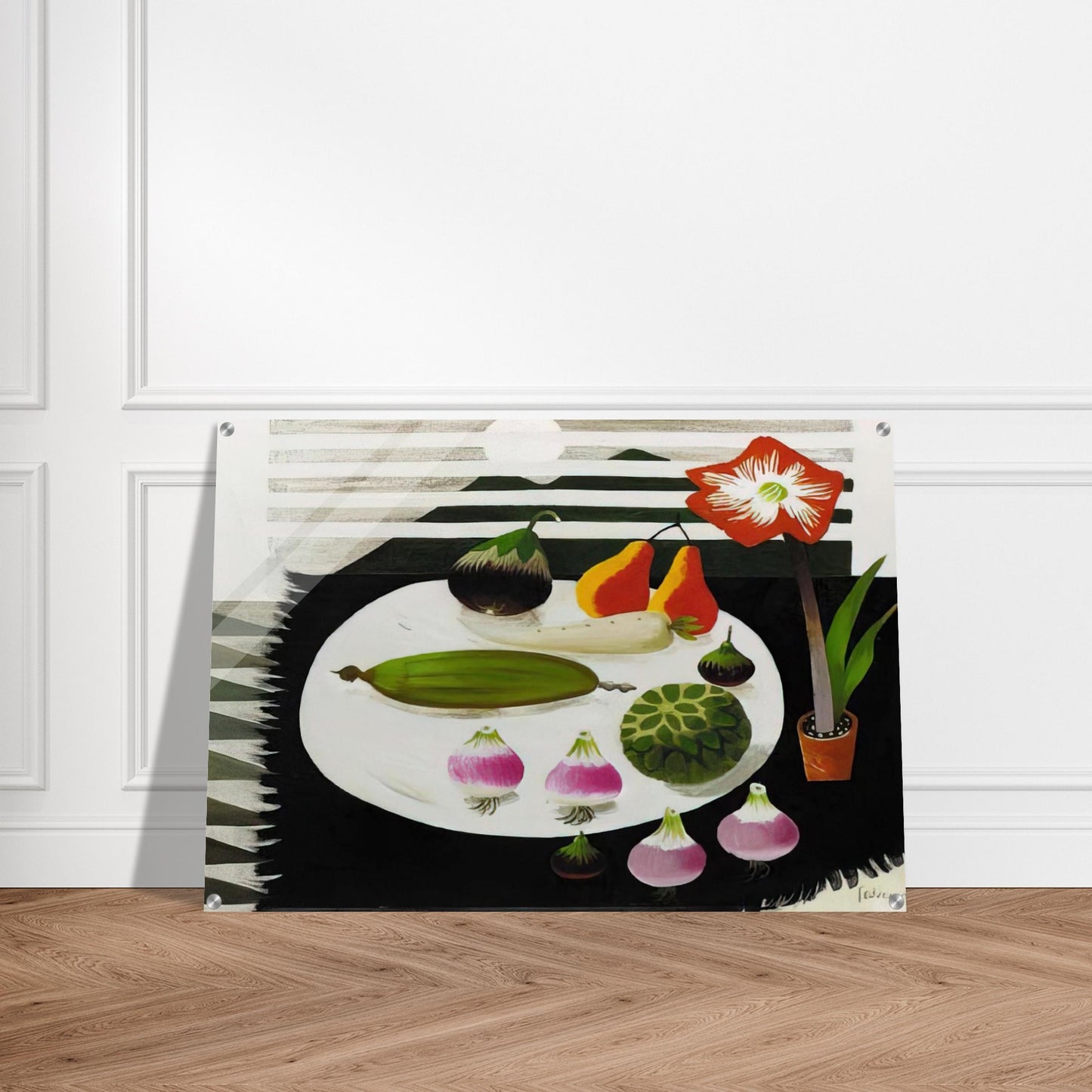 Still life with pears and onions - 1992 - Mary Fedden Acrylic Print - 70x100 cm / 28x40″ inches | Mary Fedden Wall Art | Mary Fedden Prints