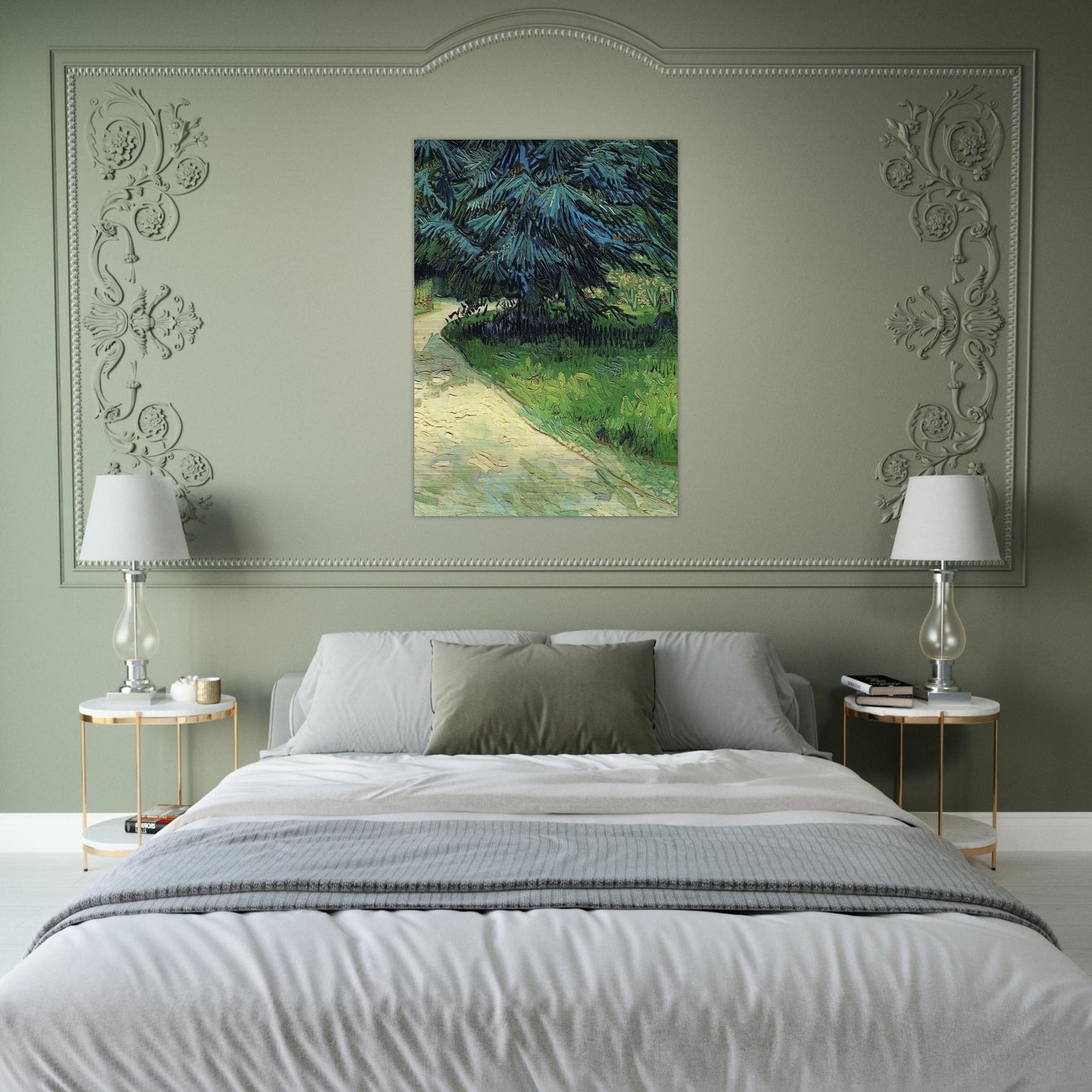 Public Garden with Couple and Blue Fir Tree The Poet s Garden III - Vincent van Gogh Brushed Aluminum Print - 70x100 cm / 28x40 inches | Vincent van Gogh Aluminum Print | Vincent van Gogh Prints