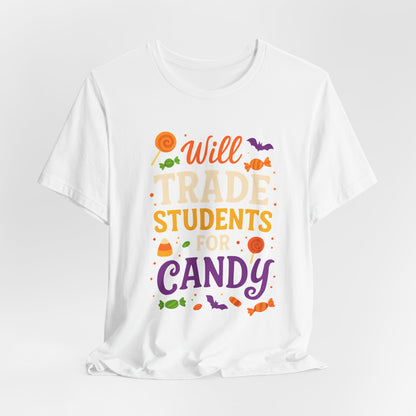 Camiseta con disfraz de profesor para Halloween, intercambiaré estudiantes por dulces.