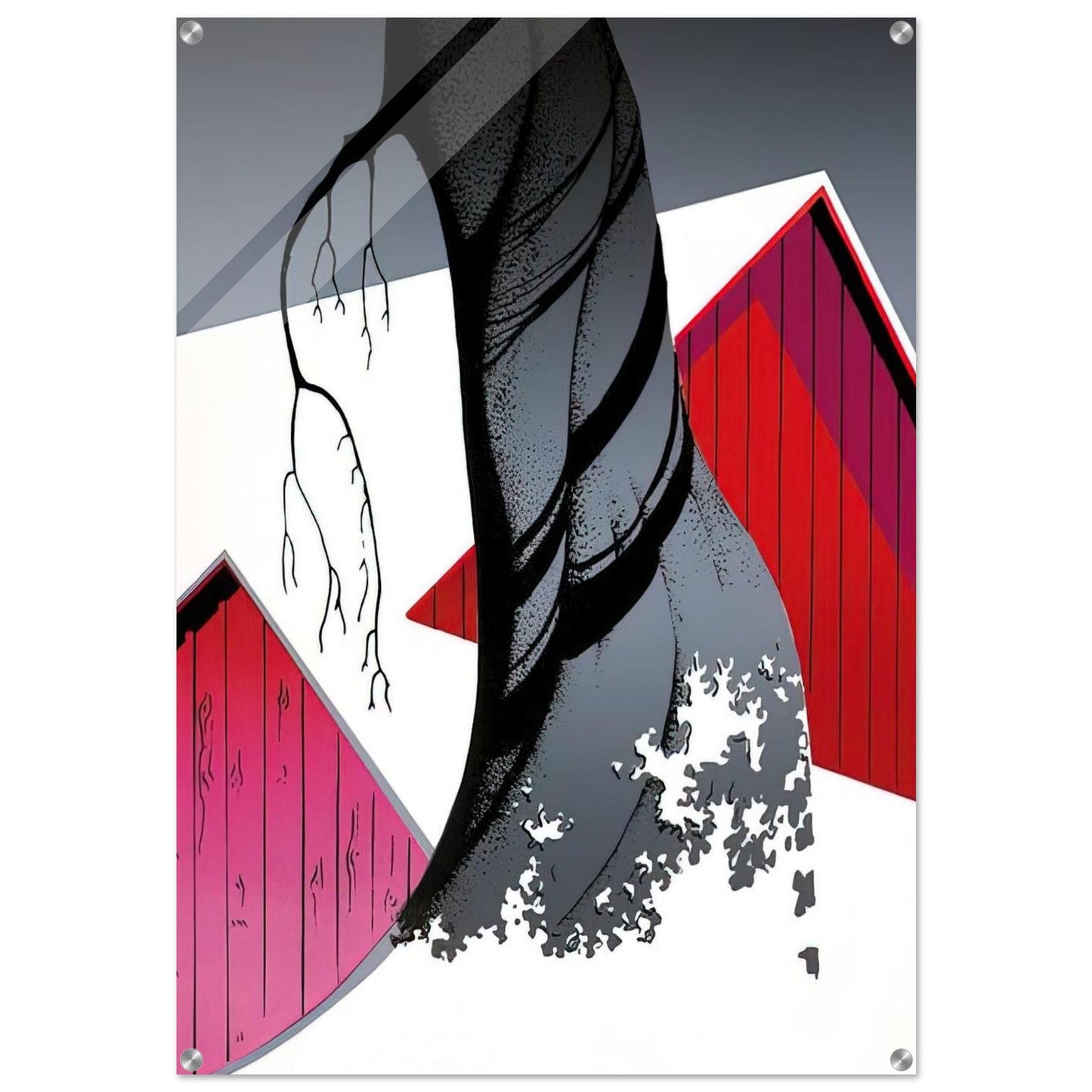 Red Barn and Grey Sky - Eyvind Earle Acrylic Print - 70x100 cm / 28x40″ inches