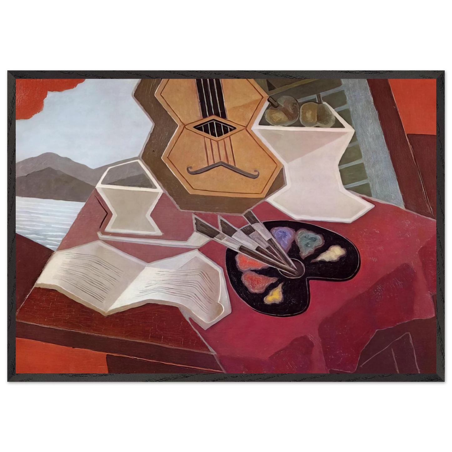 TABLE OVERLOOKING THE SEA 1925 - Juan Gris 70x100 cm / 28x40 inches Framed Art Print – Black Wooden Frame