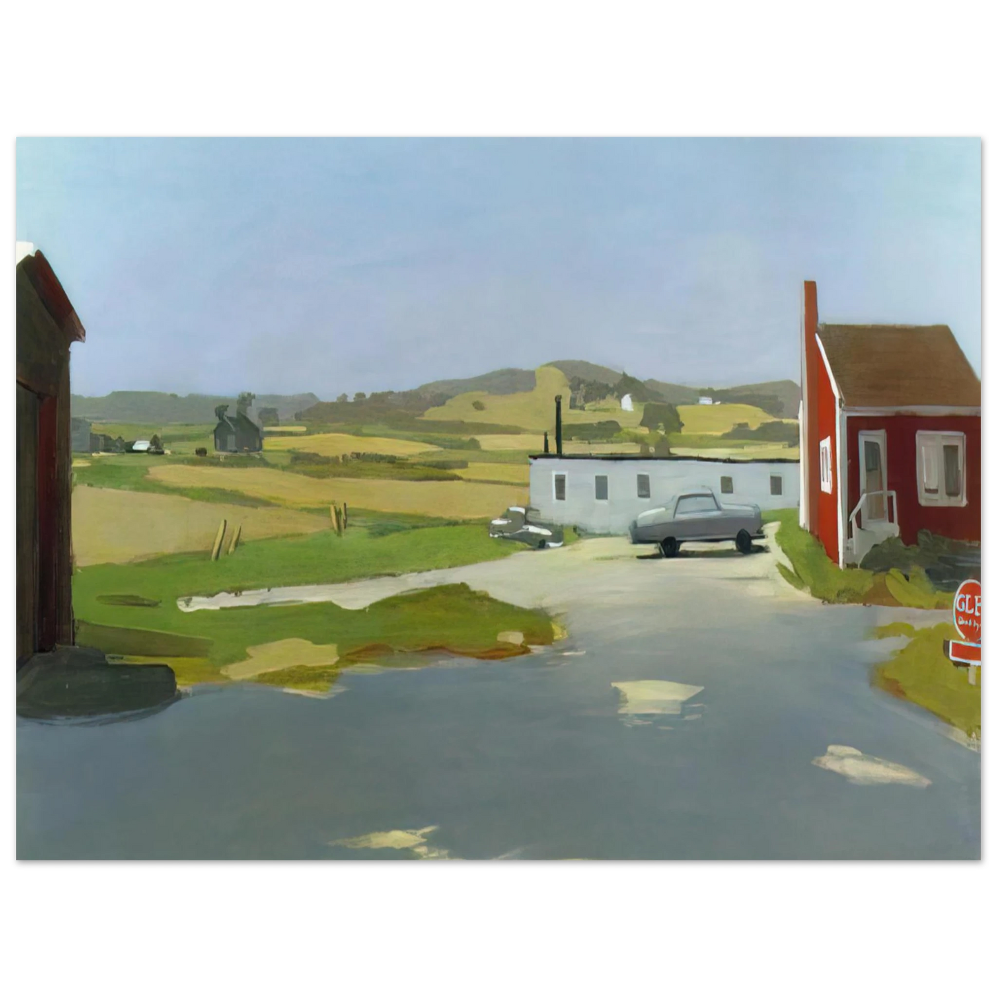Fairfield Porter - LONG ISLAND LANDSCAPE WITH RED BUILDING 1962  75x100 cm / 30x40inches Fine Art Poster