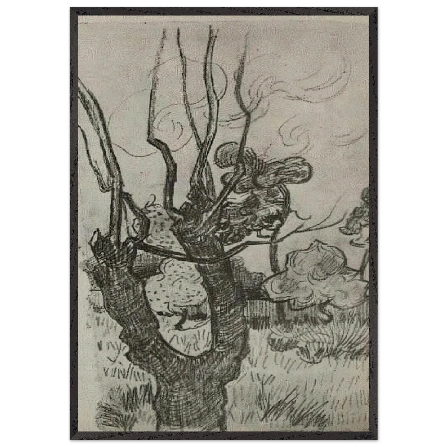 A Bare Treetop in the Garden of the Asylum - Vincent van Gogh 70x100 cm / 28x40 inches Framed Art Print – Black Wooden Frame